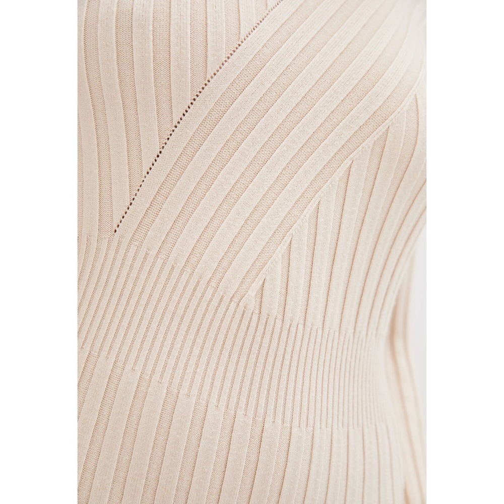 DASTI Bodycon Dress Knit Midi Ribbed Sexy Vestidos De Moda Nude Long Sleeves - Picture 5 of 6